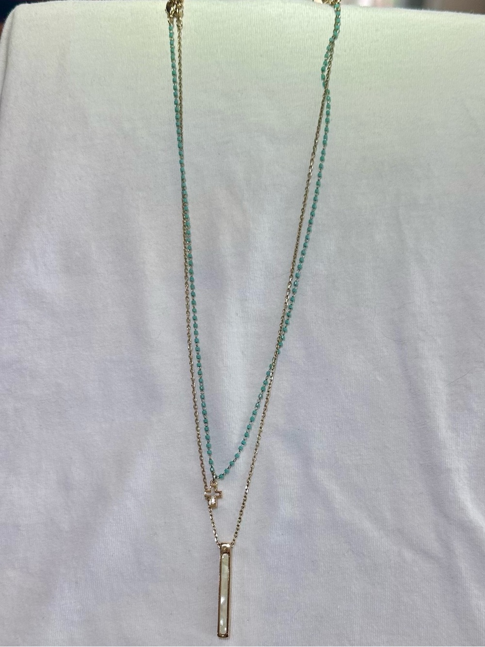 Park Lane - Layered Turquoise Bead and Gold Bar Pendant Necklace